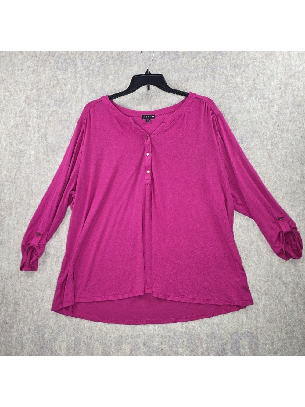 Lane Bryant Womens Plus Button-Front Magenta Henley Top Size 26/28 Rayon Spandex